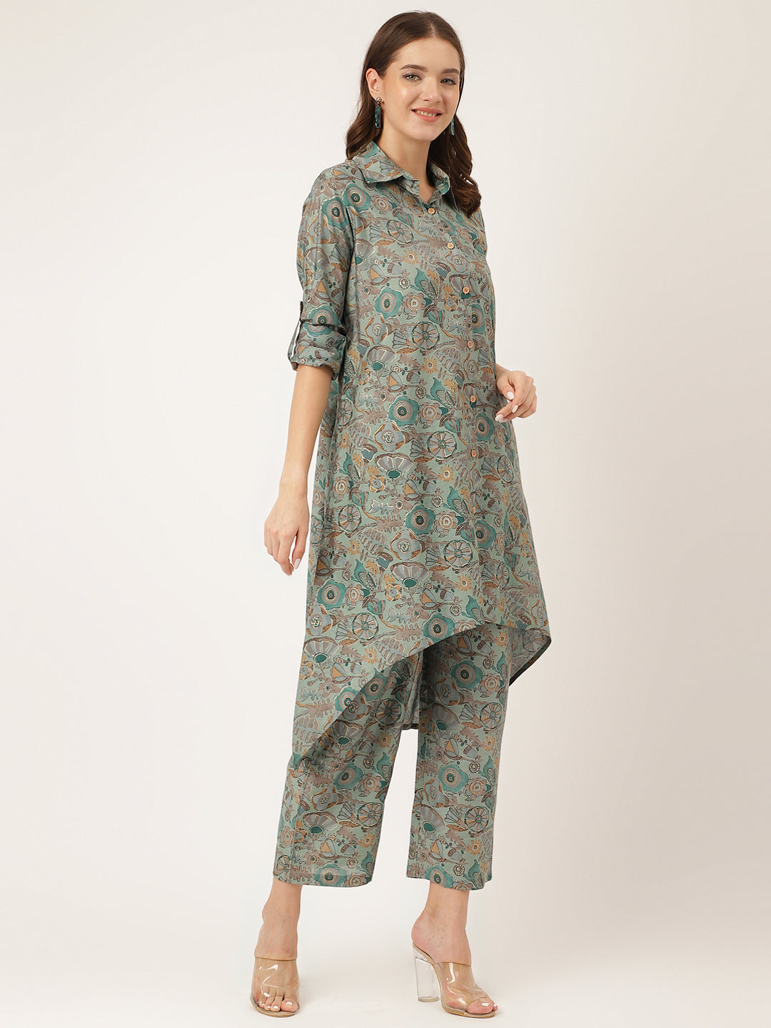 Blue & Green Foil Printed Chanderi  Co-ord Set