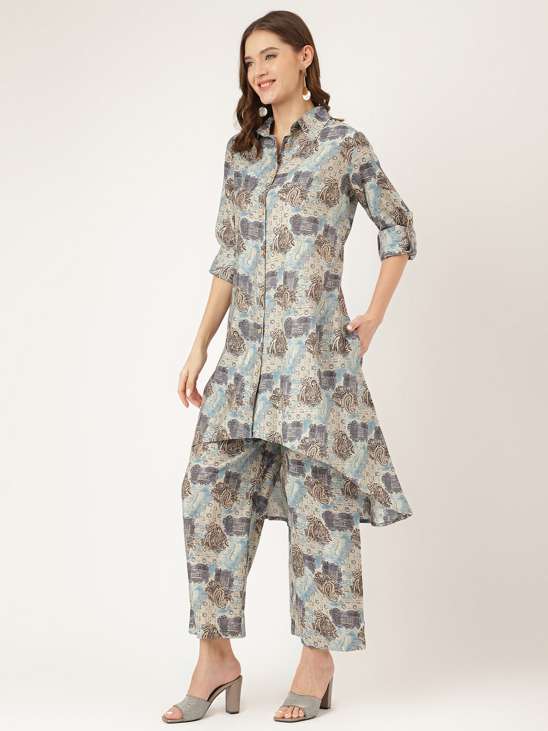 Blue Foil Printed Chanderi Co-ord Set