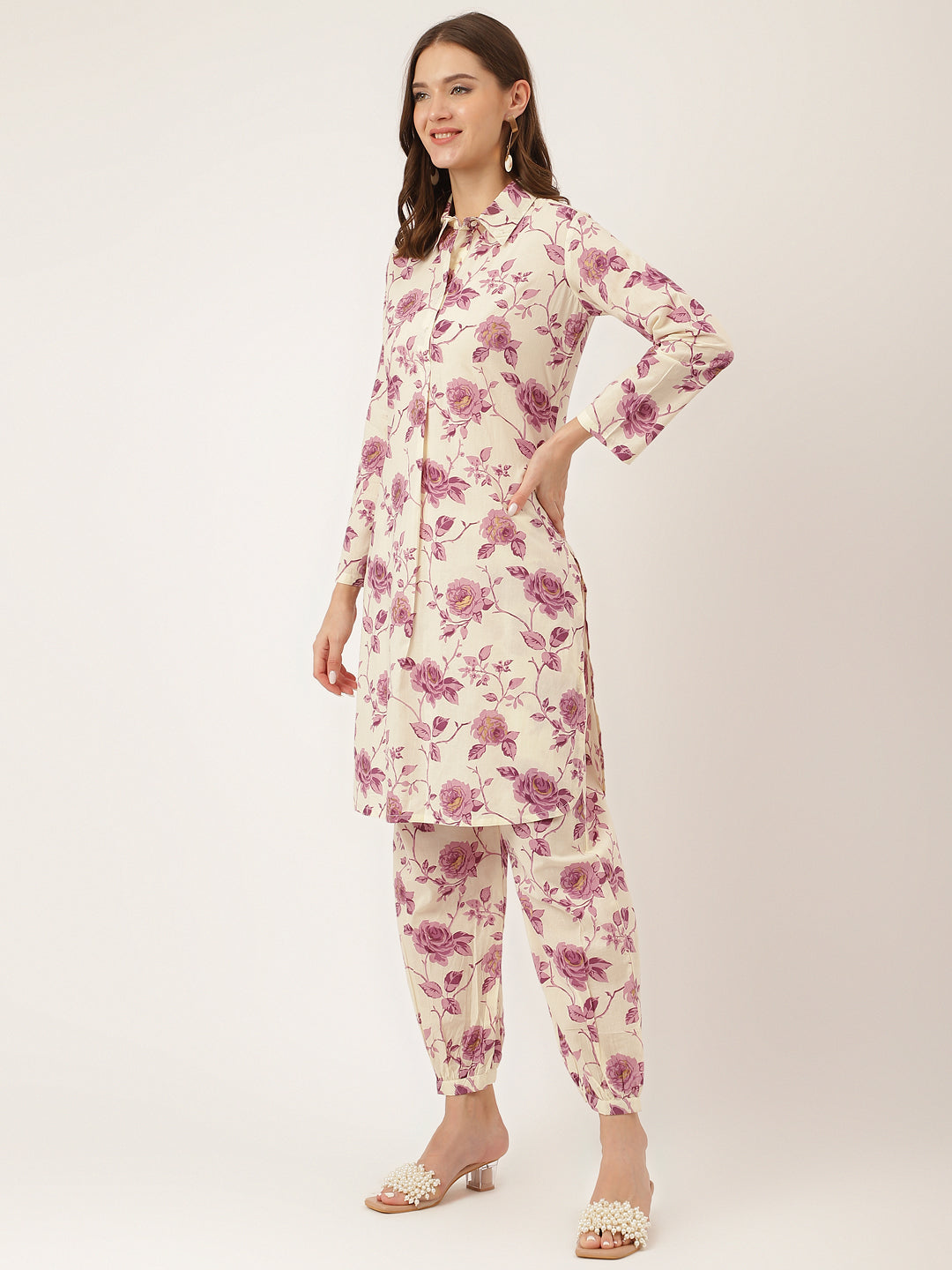 Purple Floral Print Cotton Co-ord Set