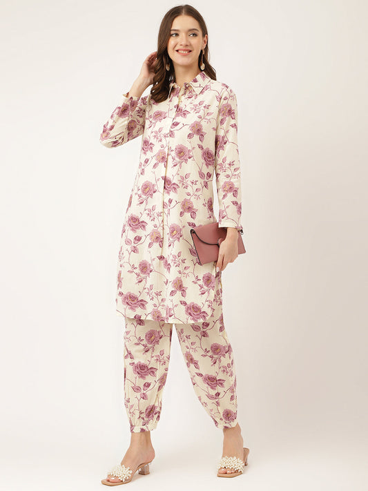 Purple Floral Print Cotton Co-ord Set