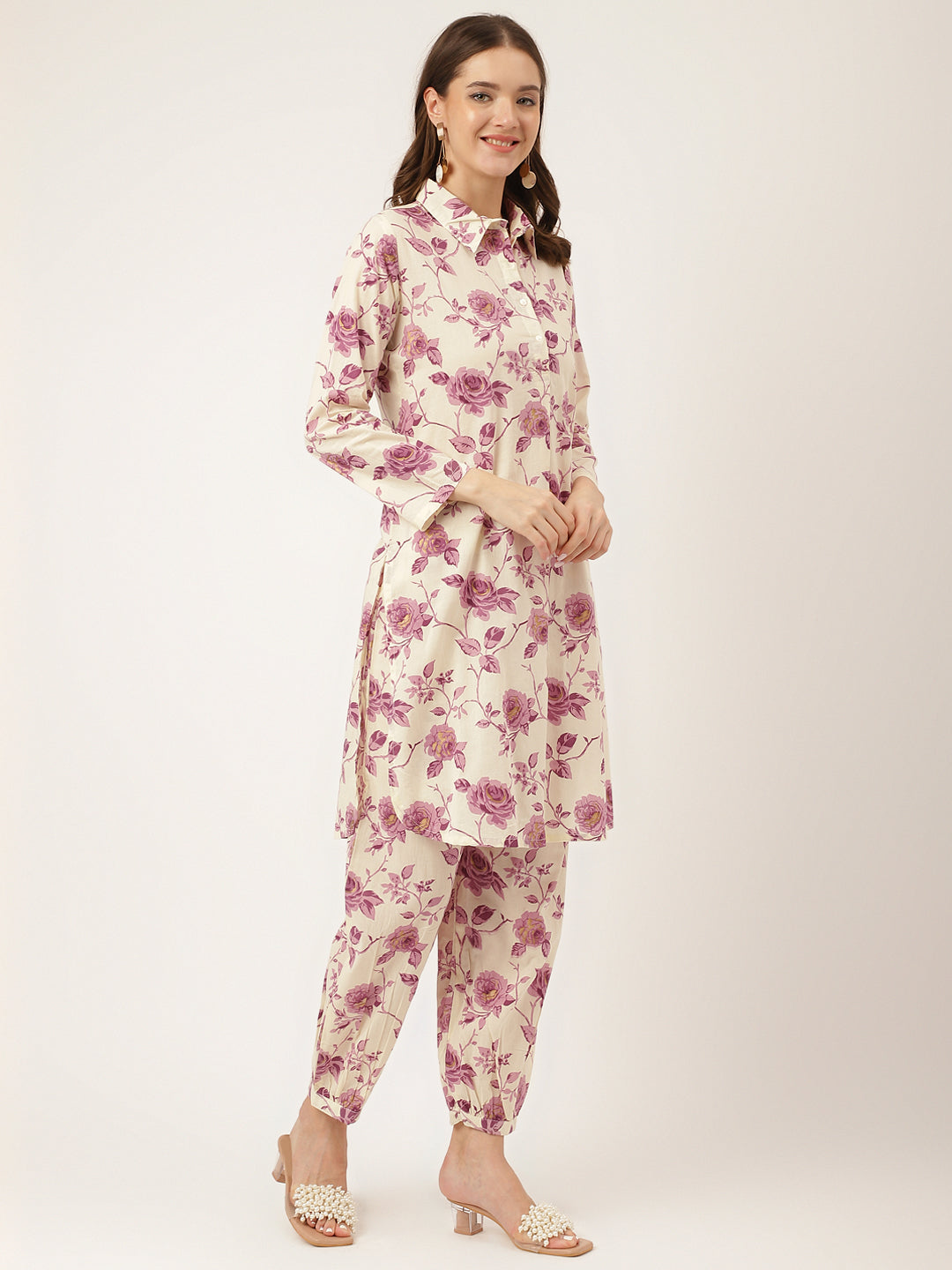 Purple Floral Print Cotton Co-ord Set