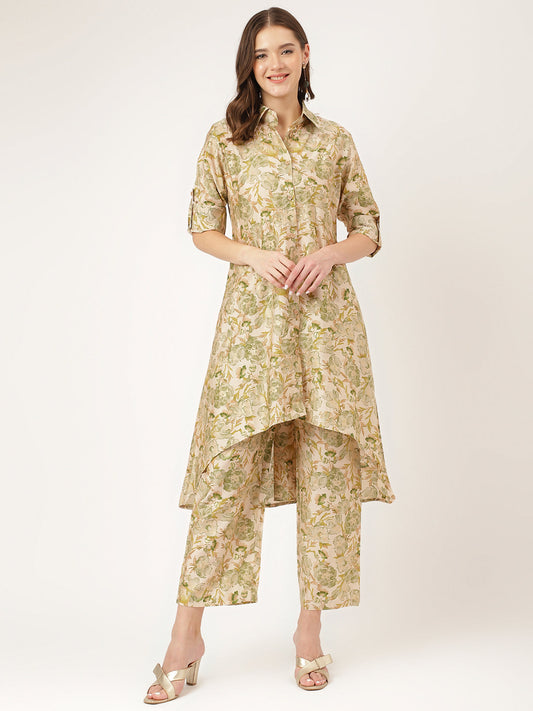 Green Foil Printed Chanderi Co-ord Set