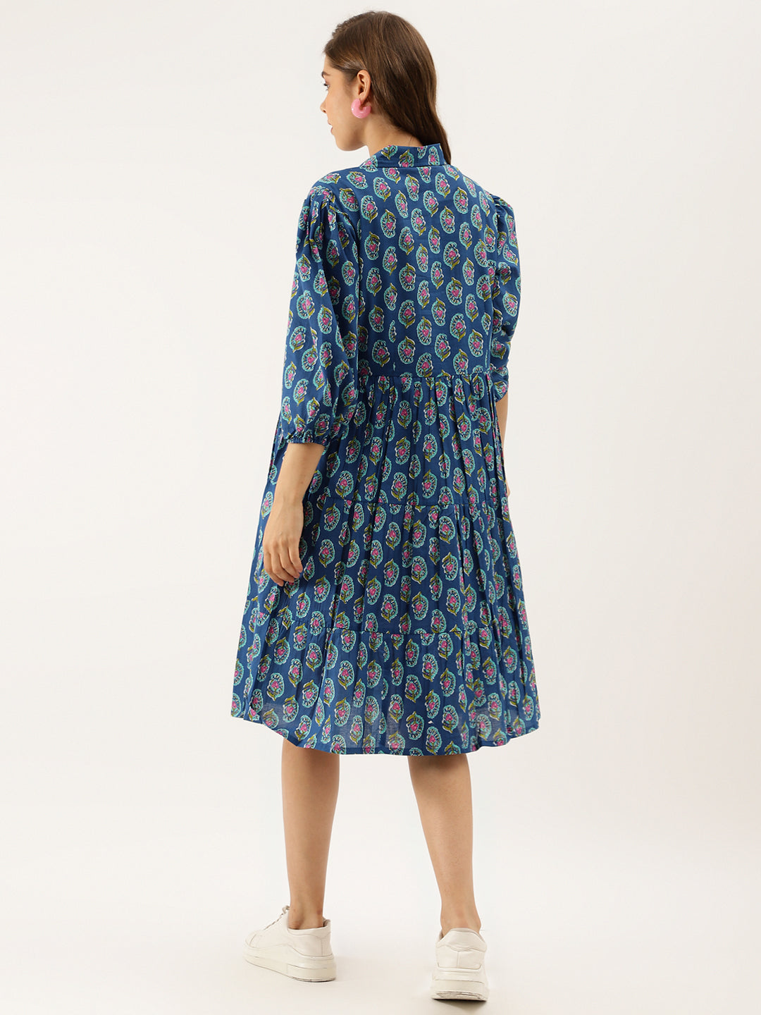 Blue Paisley Printed Cotton Dress for Women