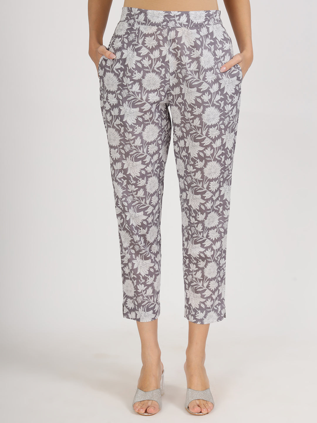 Grey Floral Printed Cotton Co ord Set