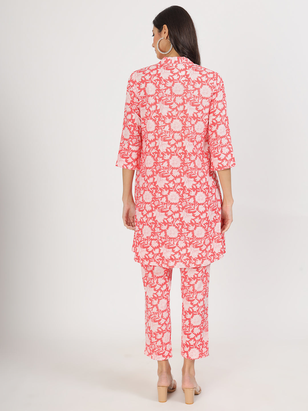 Pink Floral Printed Cotton Kurta with Herem Pant Co ord Set