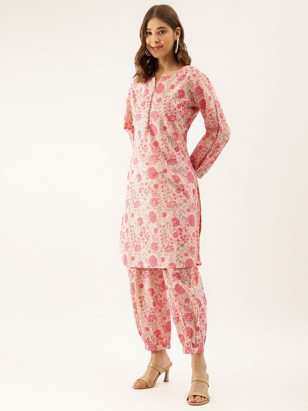 Pink Floral Print Cotton Co-ord set