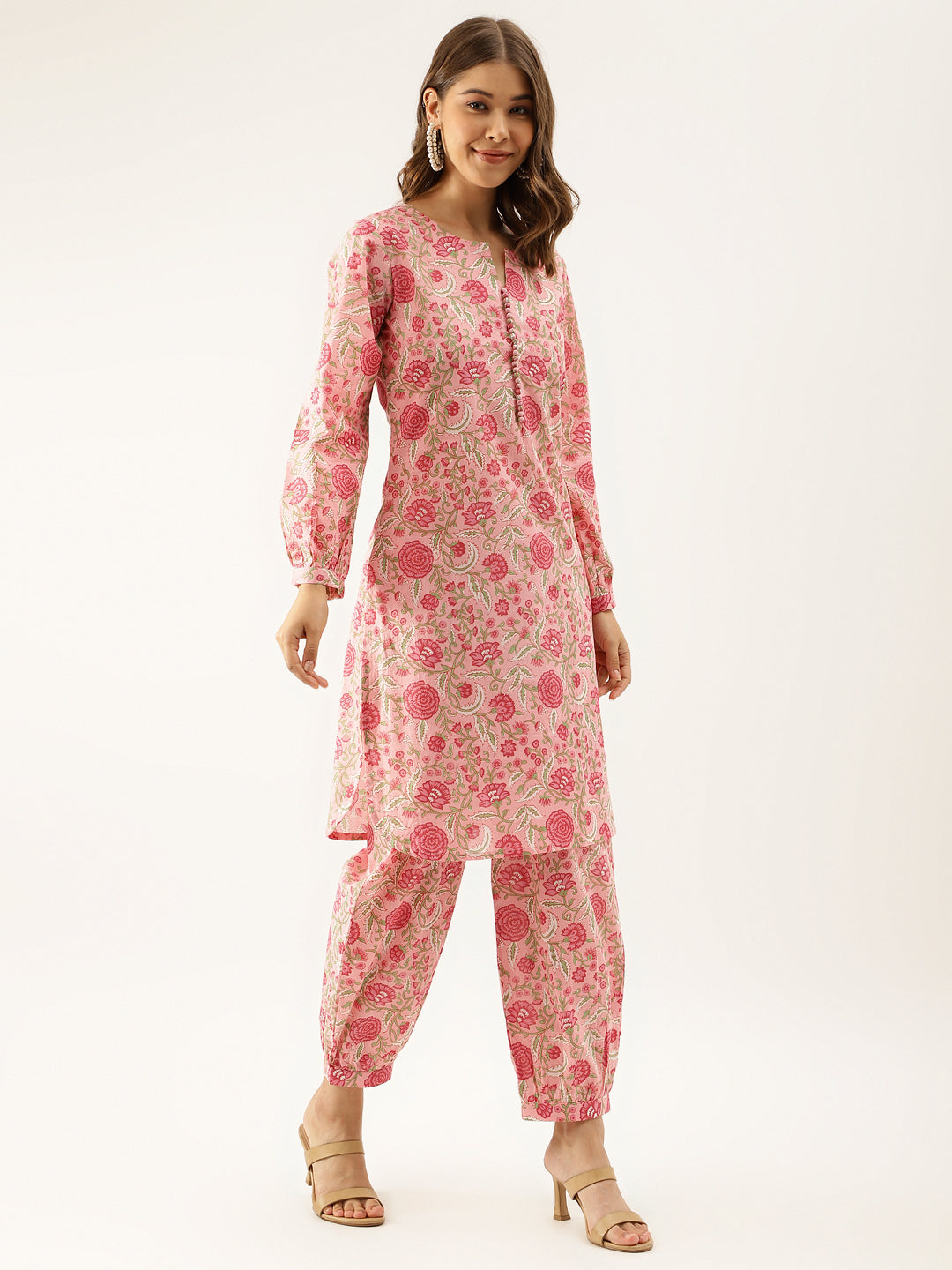 Pink Floral Print Cotton Co-ord set