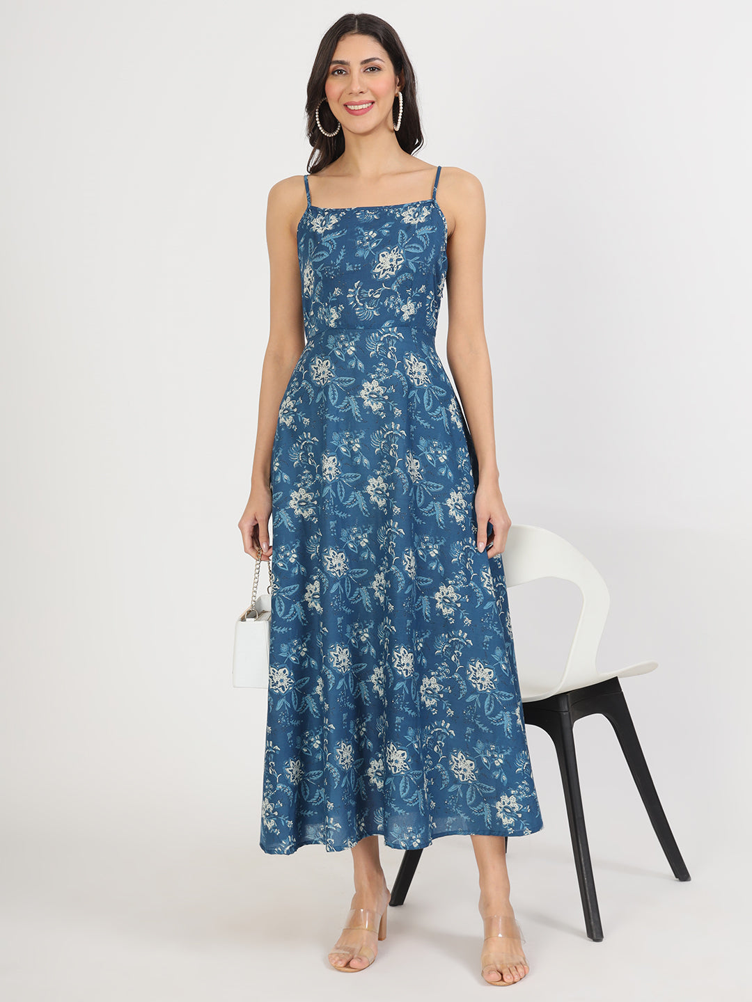 Indigo Blue Cotton Long Dress for Women