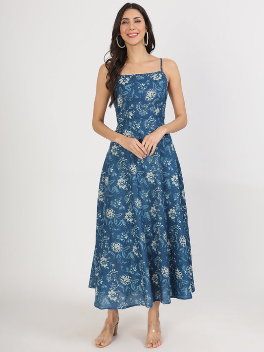 Indigo Blue Cotton Long Dress for Women