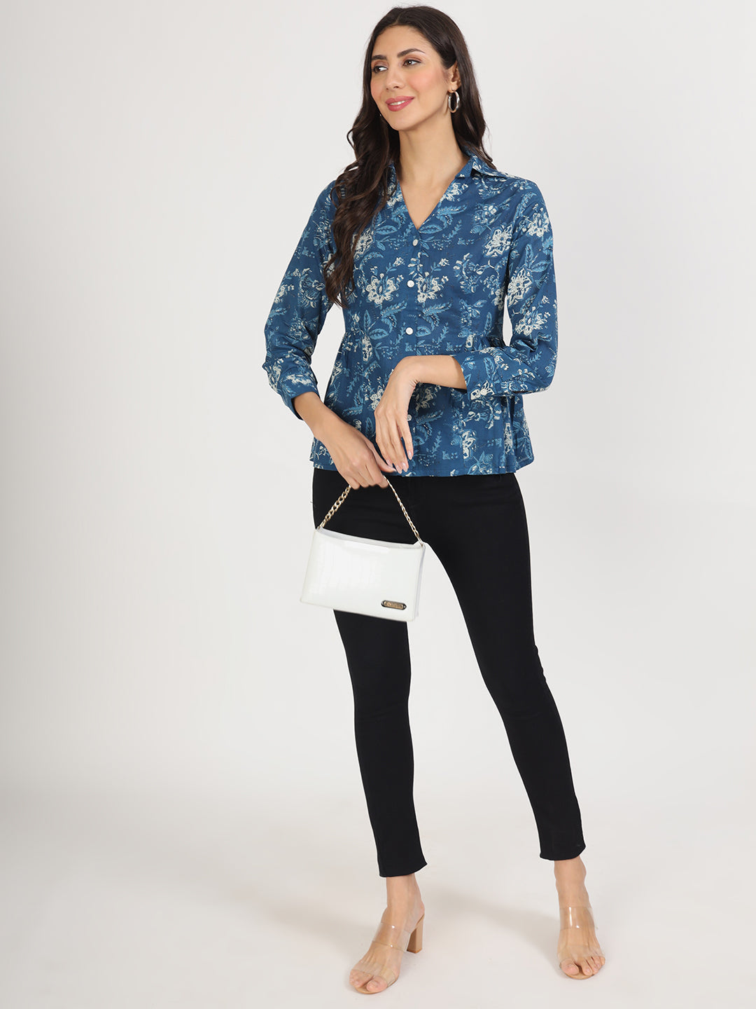 Indigo Blue Cotton Shirt Style Top