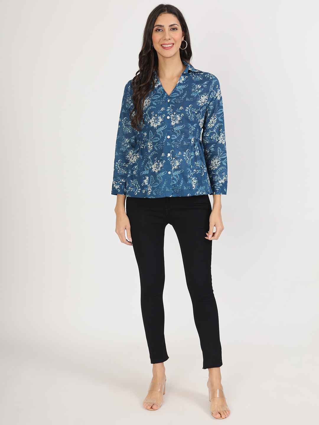 Indigo Blue Cotton Shirt Style Top