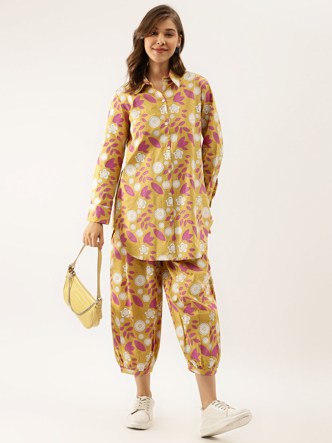 Mustard Floral Print Cotton Co-ord Set