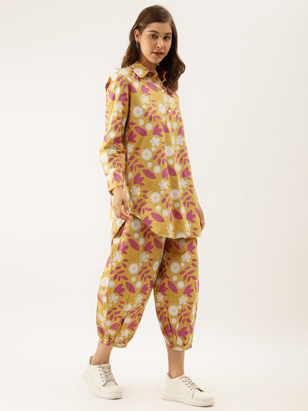 Mustard Floral Print Cotton Co-ord Set