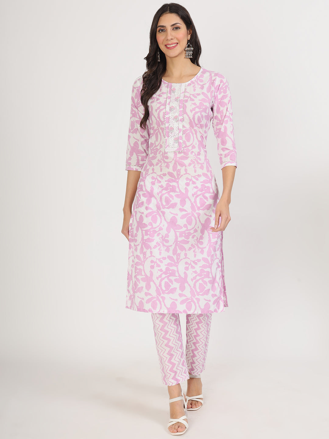 Purple Floral Print Cotton Kurta pant with Dupatta set