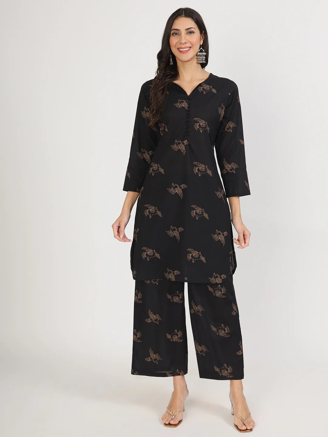 Black Printed Kurta With Trouser Co-Ord Set