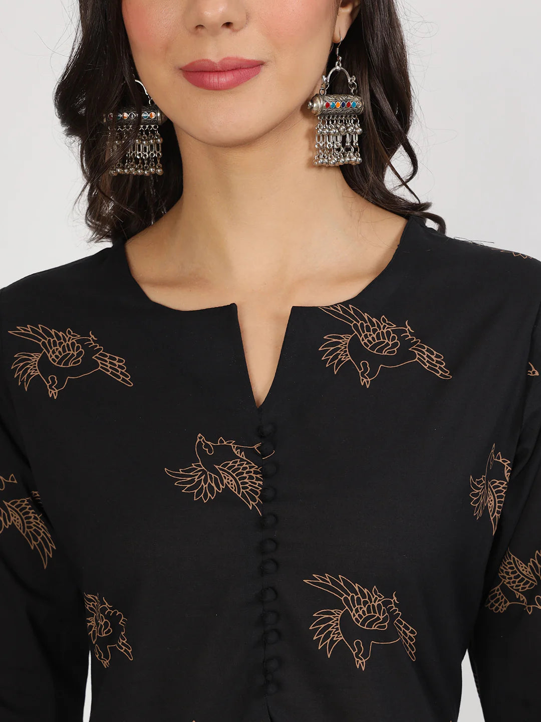 Black Printed Kurta With Trouser Co-Ord Set