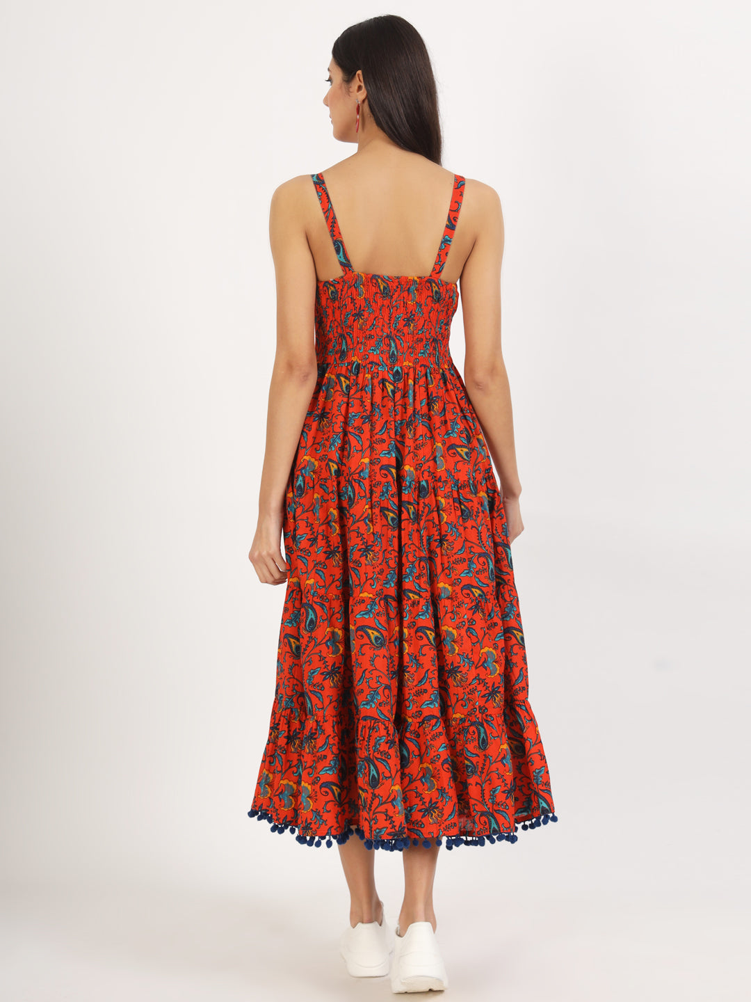 Red Floral Printed Cotton Dress