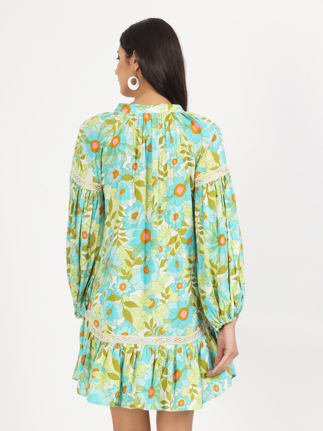 Green Floral Printed Rayon Dress