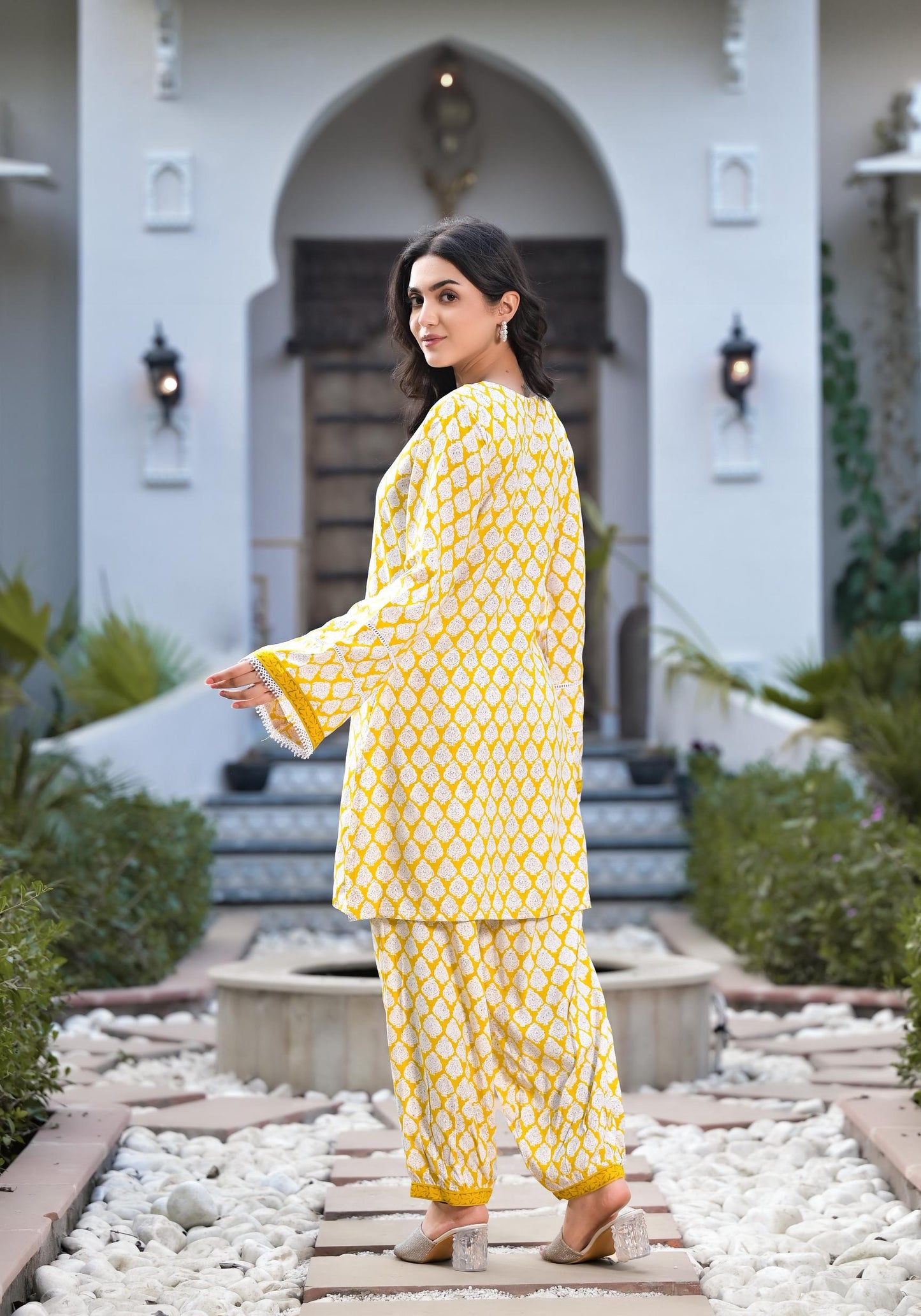 Yellow Floral Print Rayon Co-ord set for women