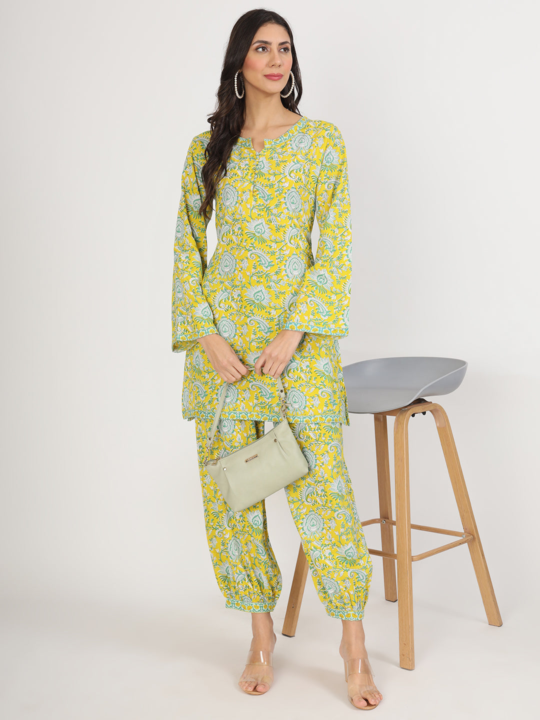 Mustard Floral Print Rayon Co-ord set