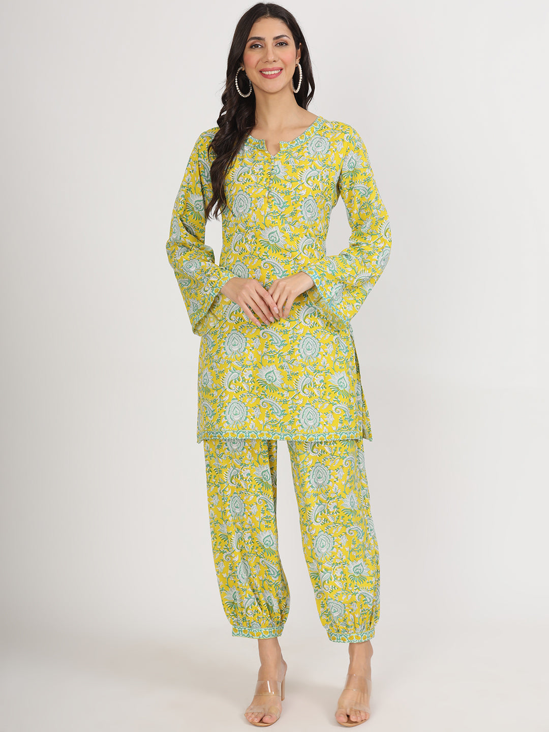 Mustard Floral Print Rayon Co-ord set