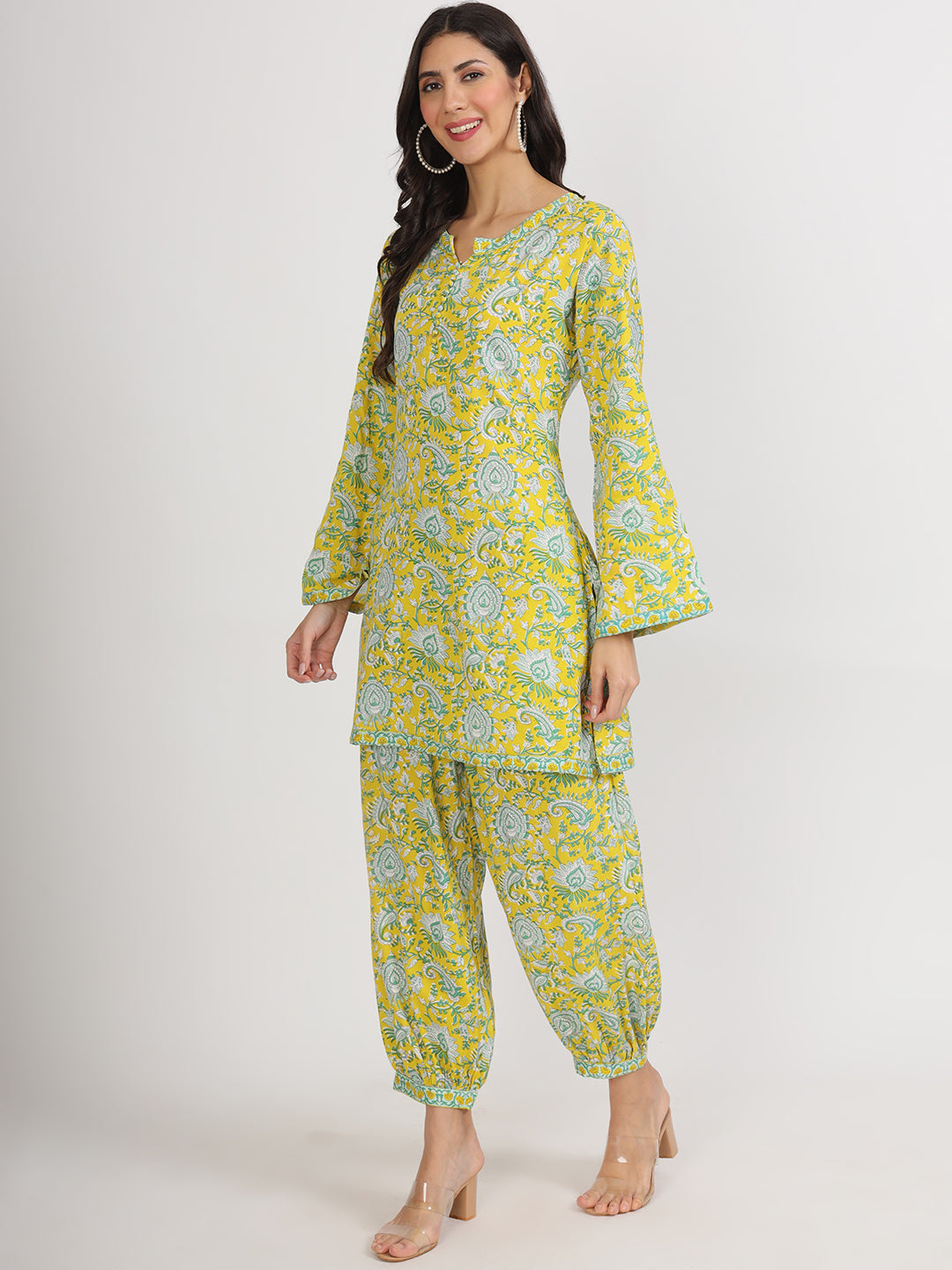 Mustard Floral Print Rayon Co-ord set