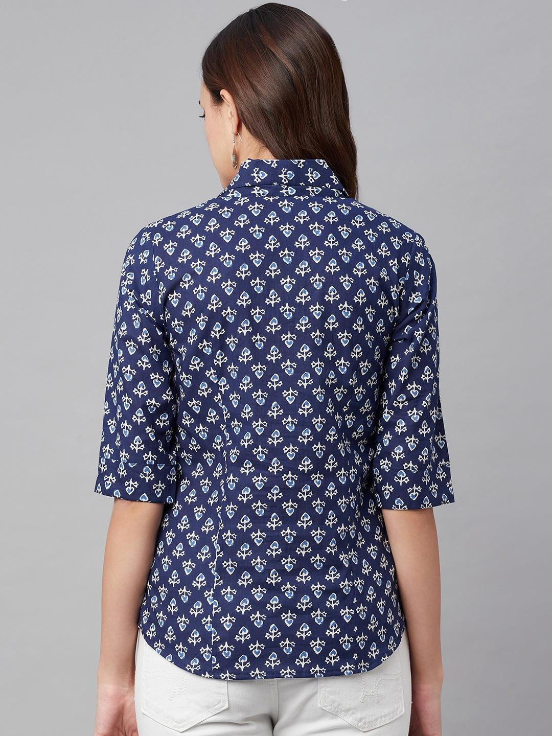 Divena indigo Block Printed Casual Women Shirts - divena world-Mohi