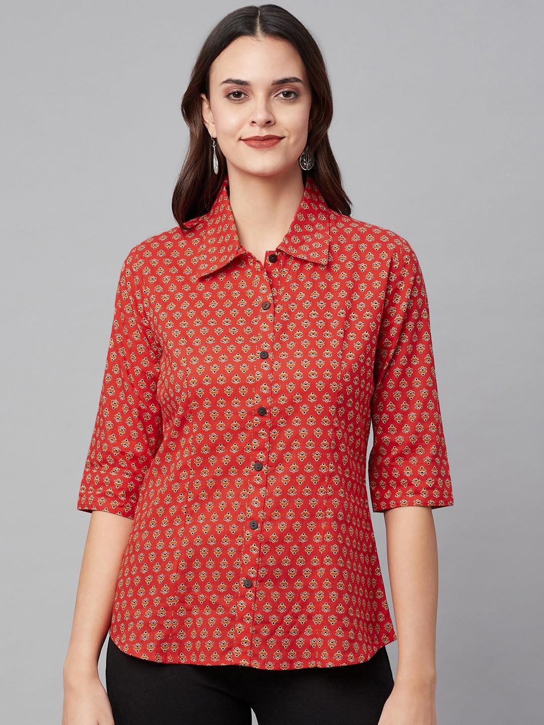 Divena Red Block Printed Casual Women Shirts - divena world-Mohi