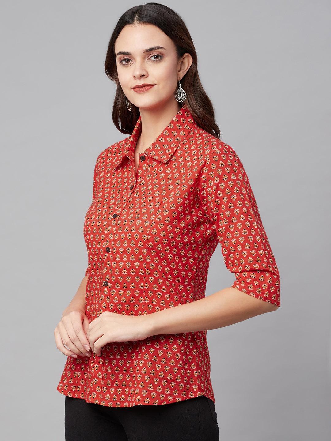 Divena Red Block Printed Casual Women Shirts - divena world-Mohi