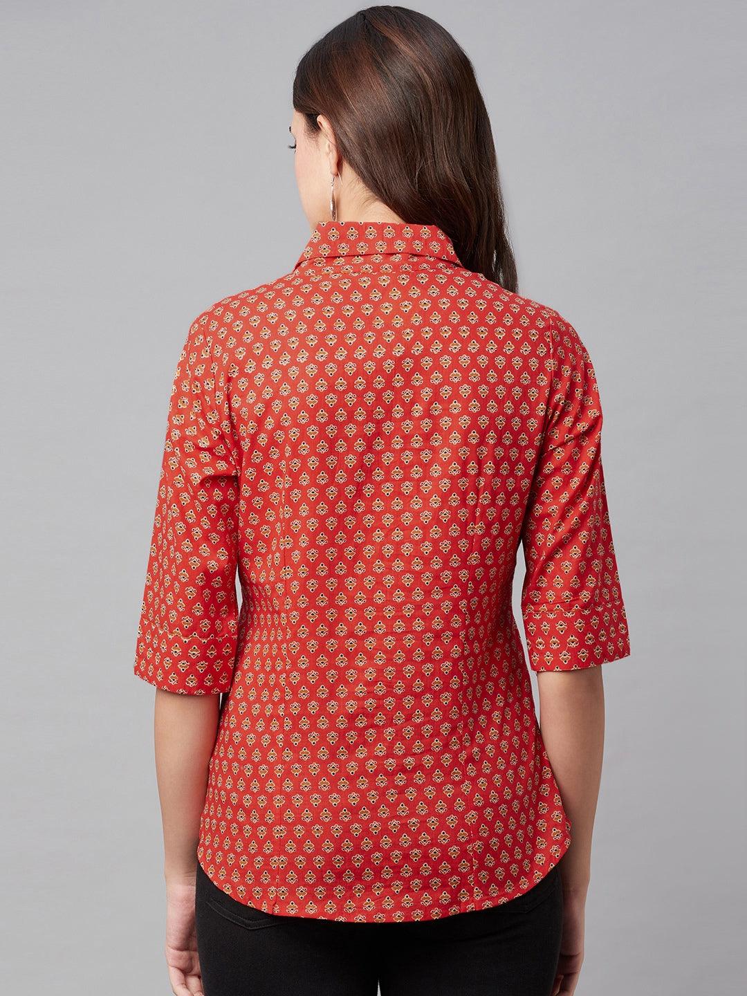 Divena Red Block Printed Casual Women Shirts - divena world-Mohi