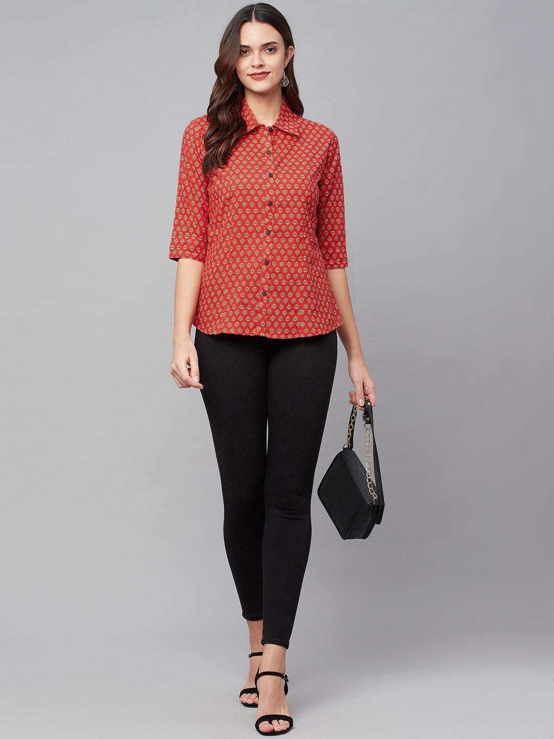 Divena Red Block Printed Casual Women Shirts - divena world-Mohi