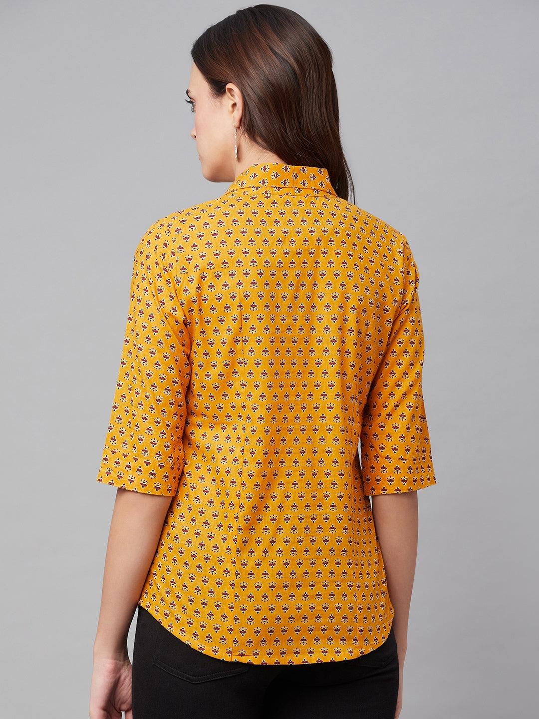 Divena Yellow Block Printed Casual Women Shirts - divena world-Mohi