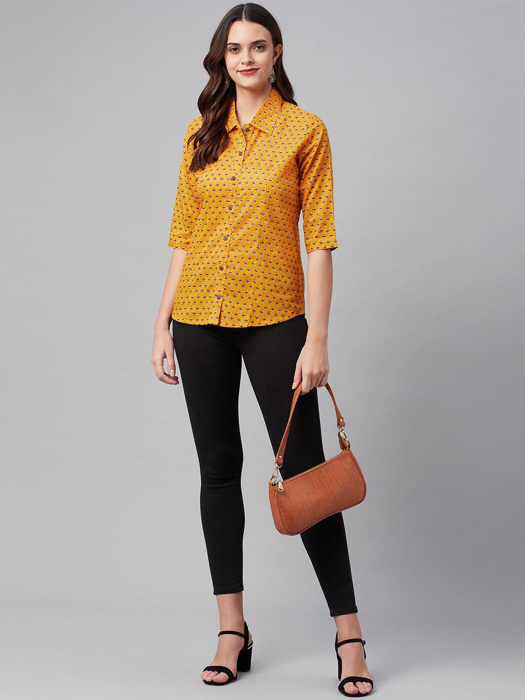 Divena Yellow Block Printed Casual Women Shirts - divena world-Mohi