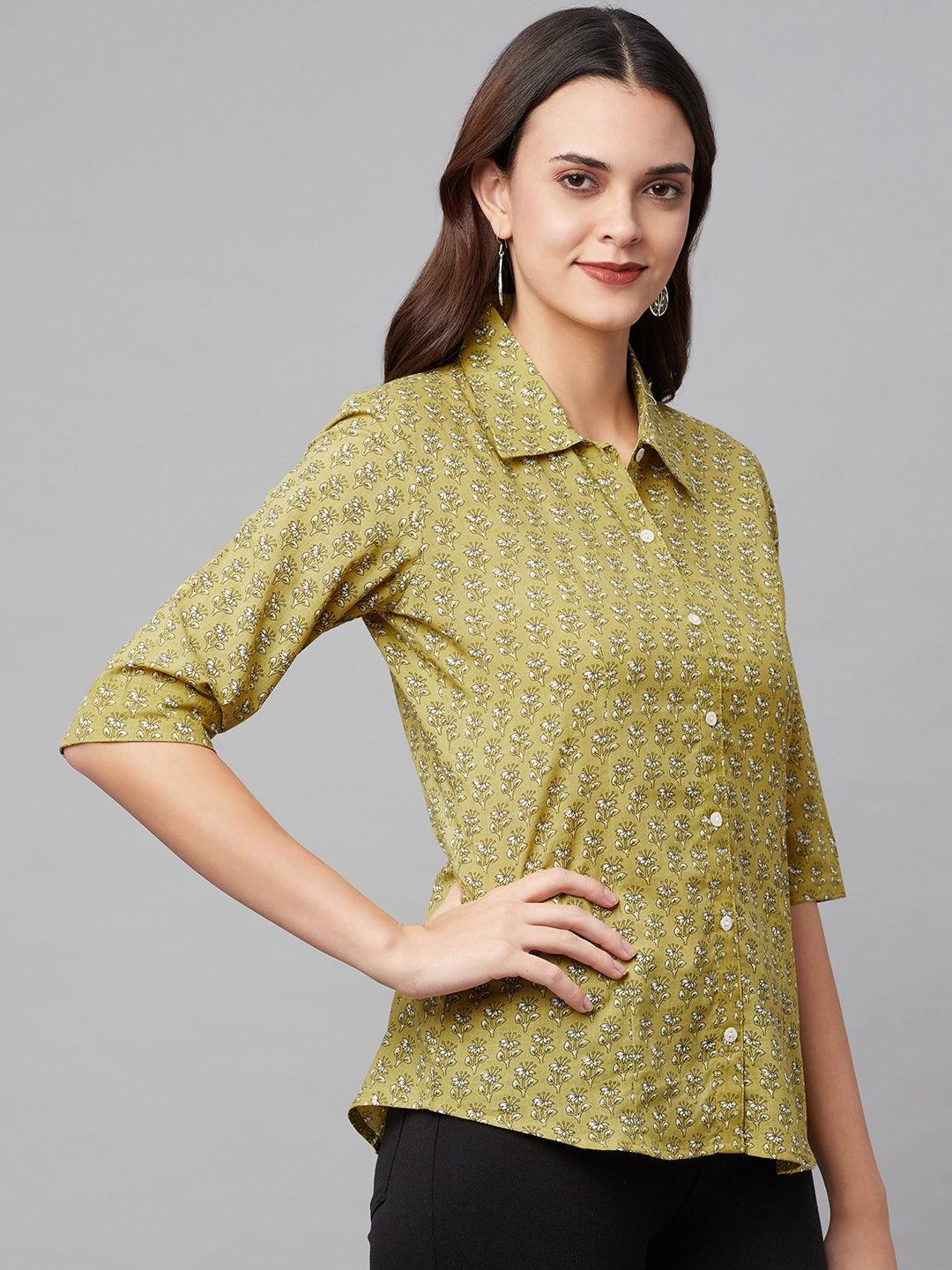 Divena Mehndi Green Block Printed Casual Women Shirts - divena world-Mohi