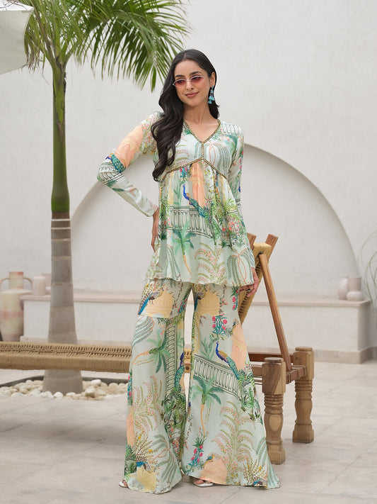 Green Digital Printed Muslin Co-ord set