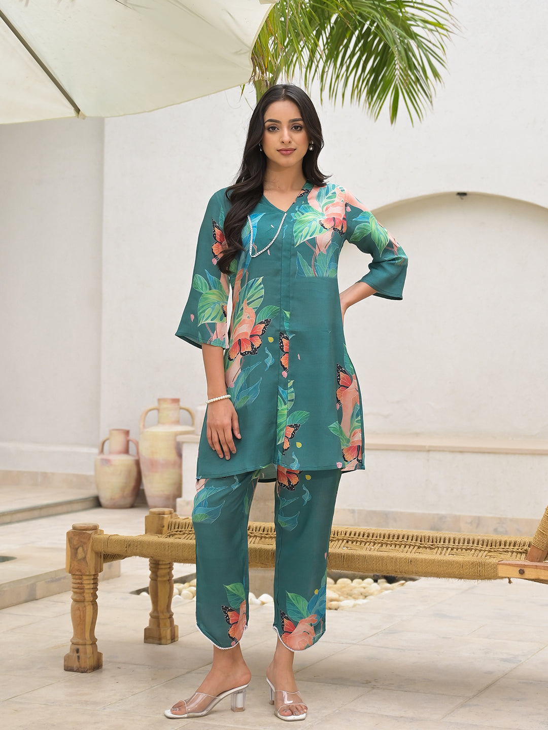 Dark Green Digital Printed Muslin Co-ord set