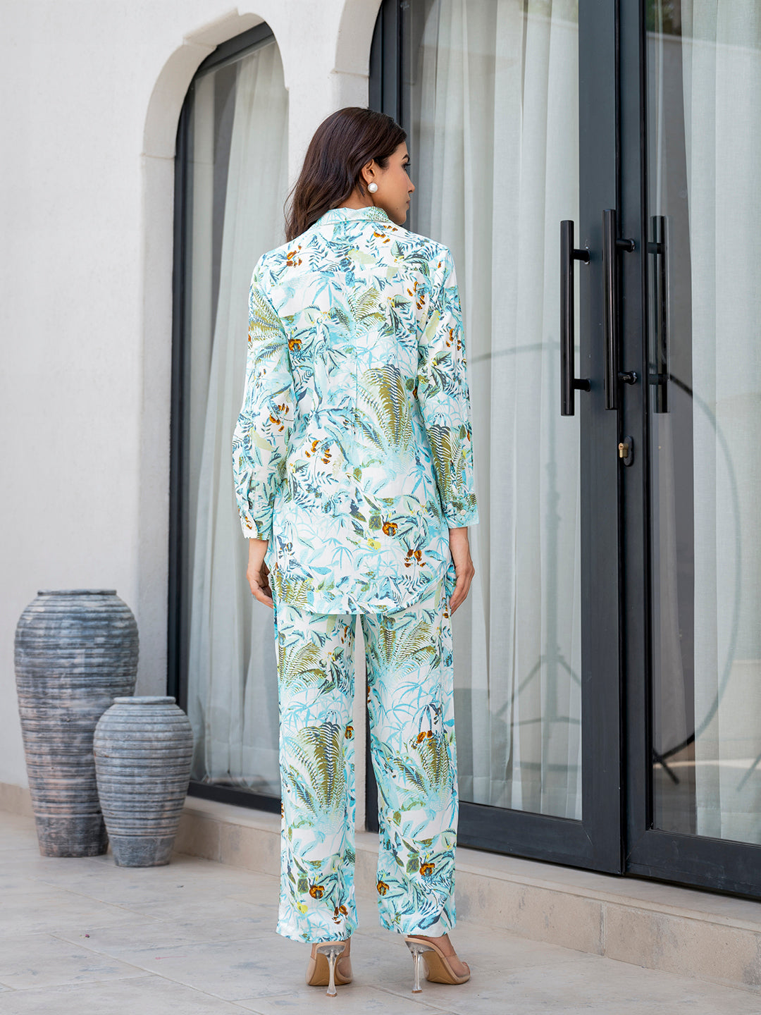 Sky Blue Floral Printed Rayon Co-ord Set