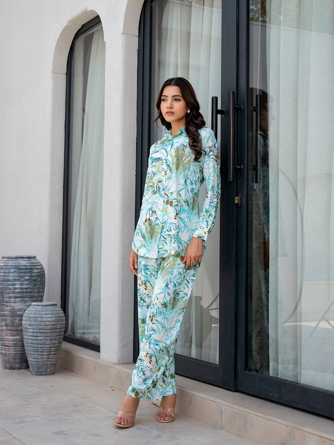 Sky Blue Floral Printed Rayon Co-ord Set