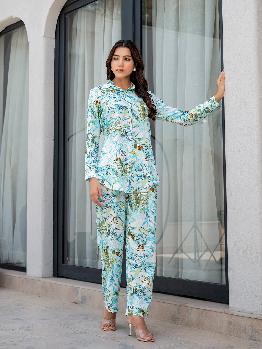 Sky Blue Floral Printed Rayon Co-ord Set