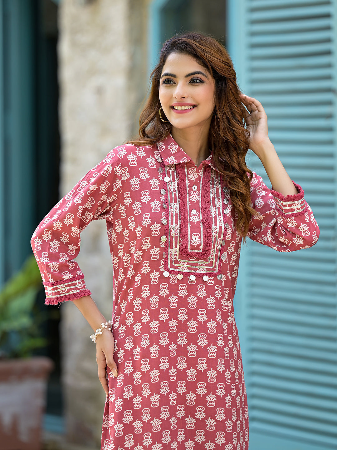 Peach Cotton Straight Knee Long Co-Ord Set or Pathani Suit