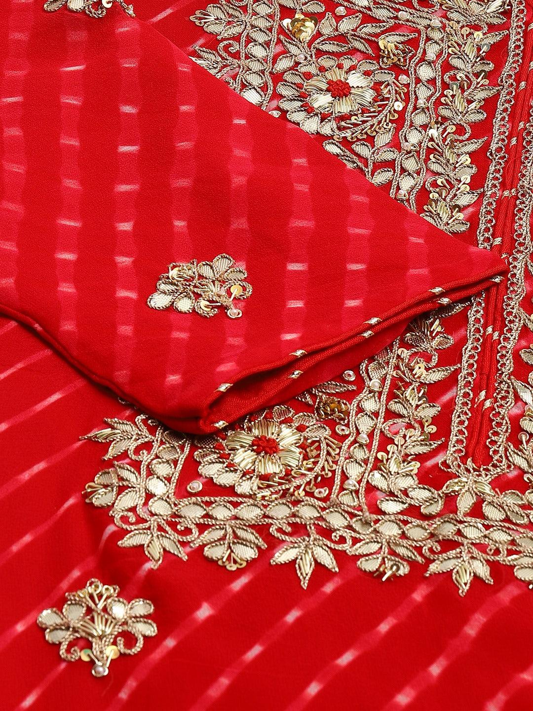 Divena Pure georgette Jaipuri Mothda Red Kurta Sharara Set with Dupatta - divenaworld.com