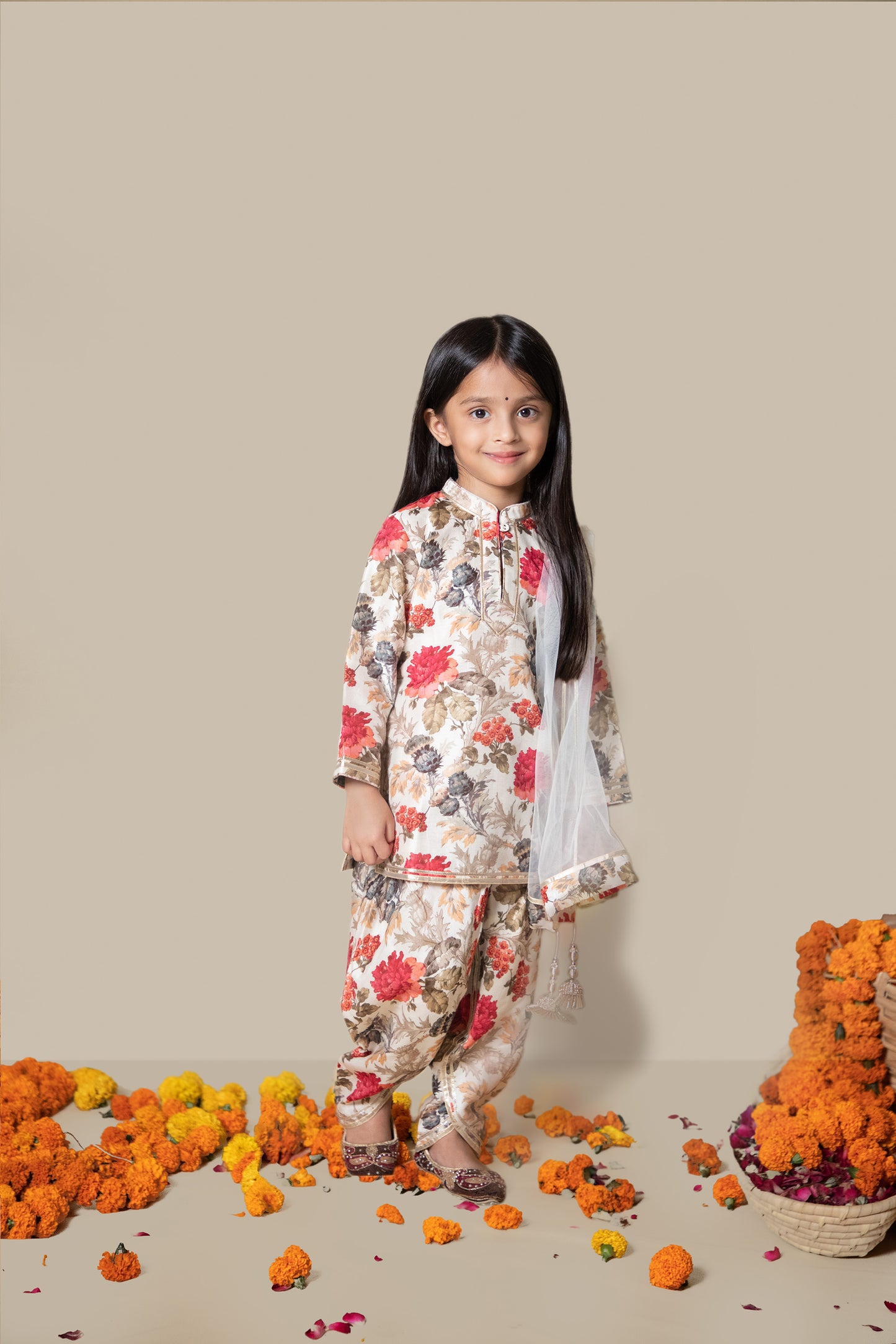 Ivory Floral kids Dhoti Set