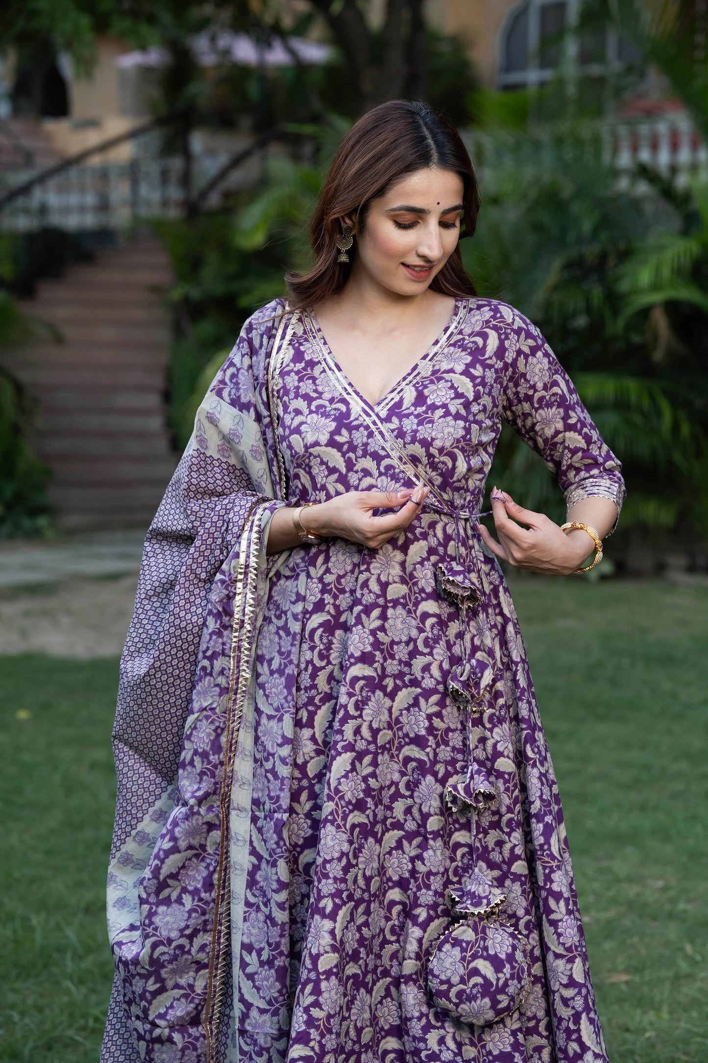 Pink & purple Periwinkle Floral Blockprint Cotton Suit Set