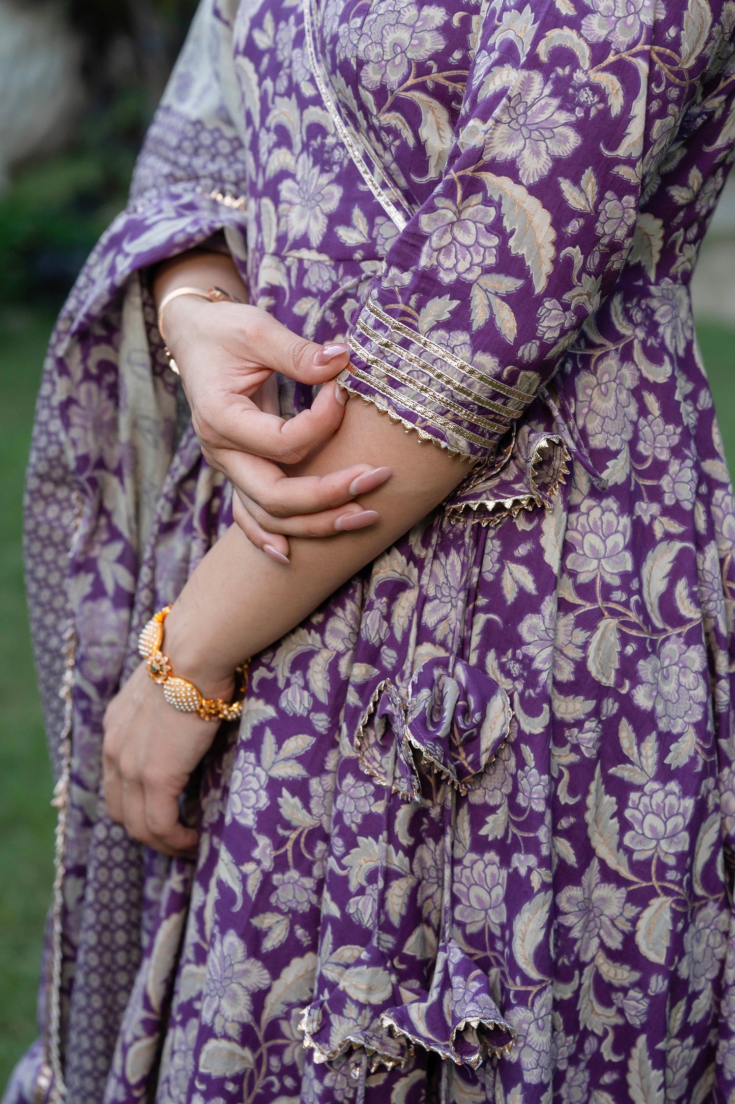 Pink & purple Periwinkle Floral Blockprint Cotton Suit Set