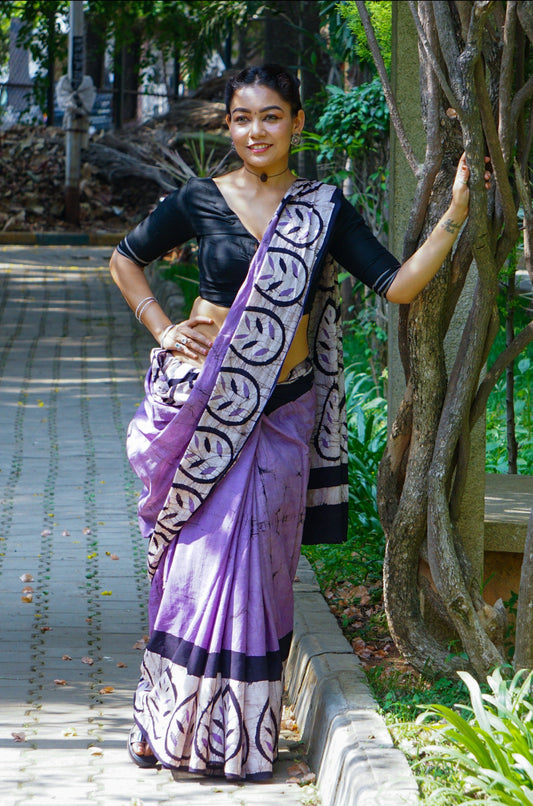 Lavender Love- Handblock Print Natural Dyed - Mulmul Cotton Saree