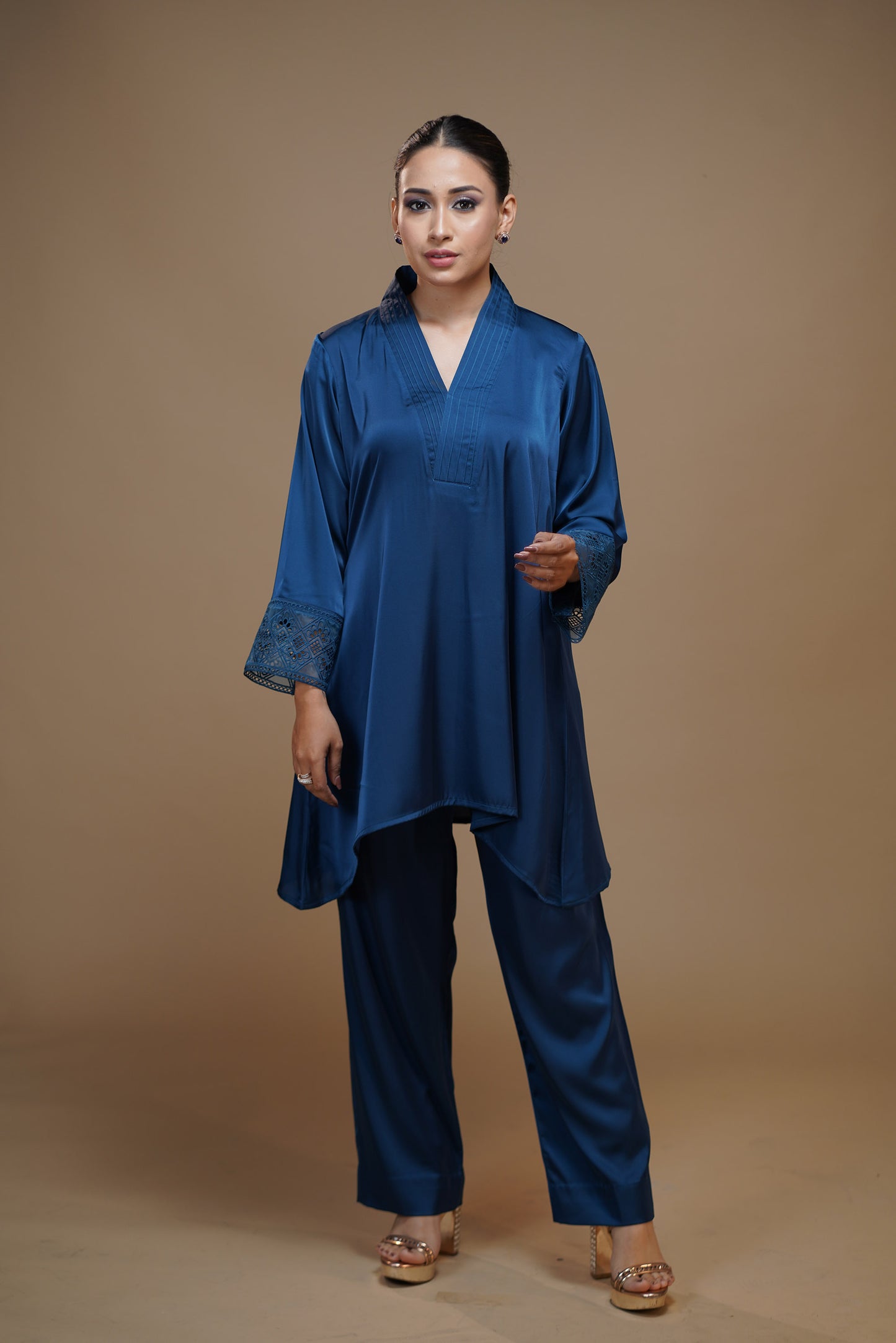 Navy Blue Serenity Satin Pant Set