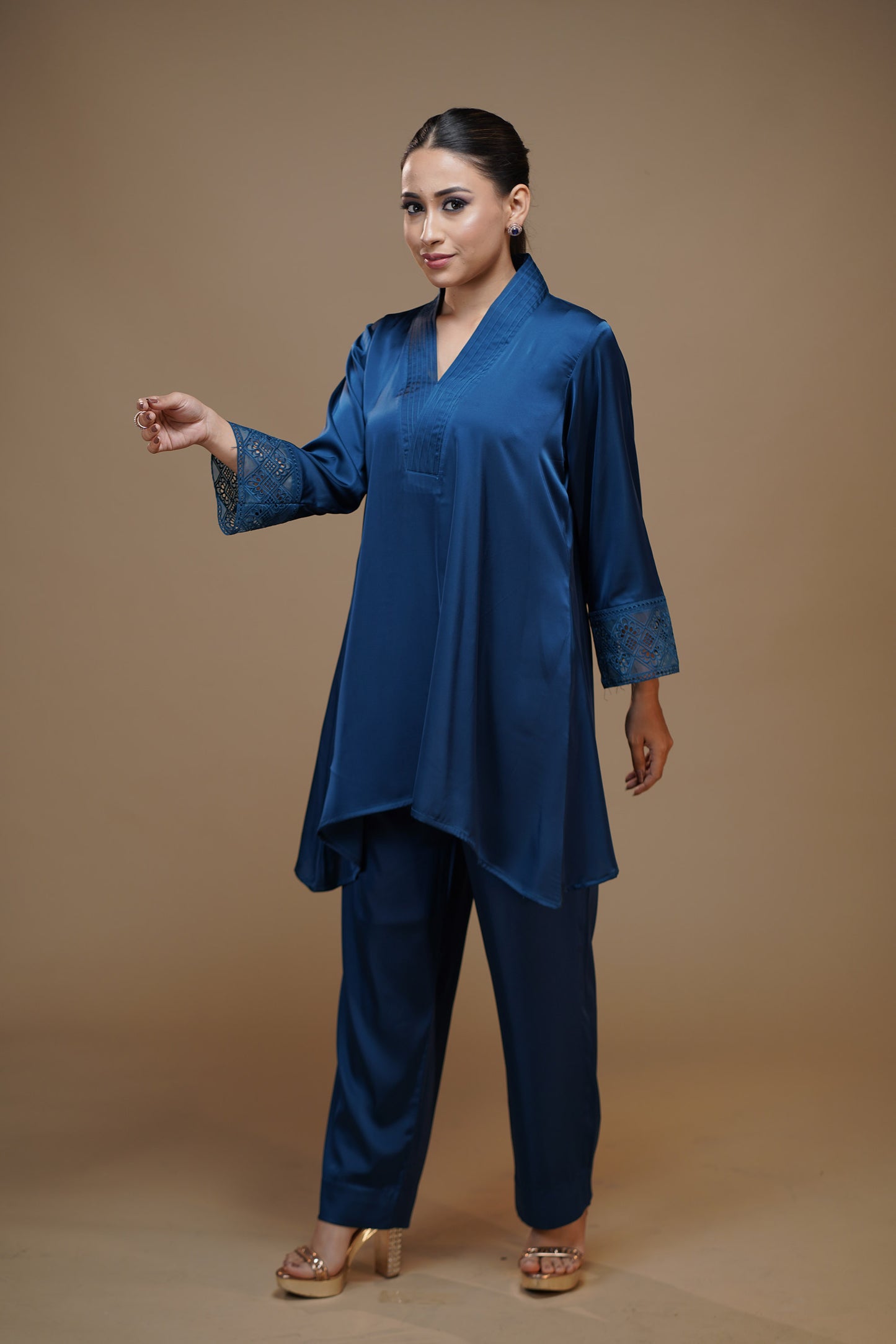 Navy Blue Serenity Satin Pant Set