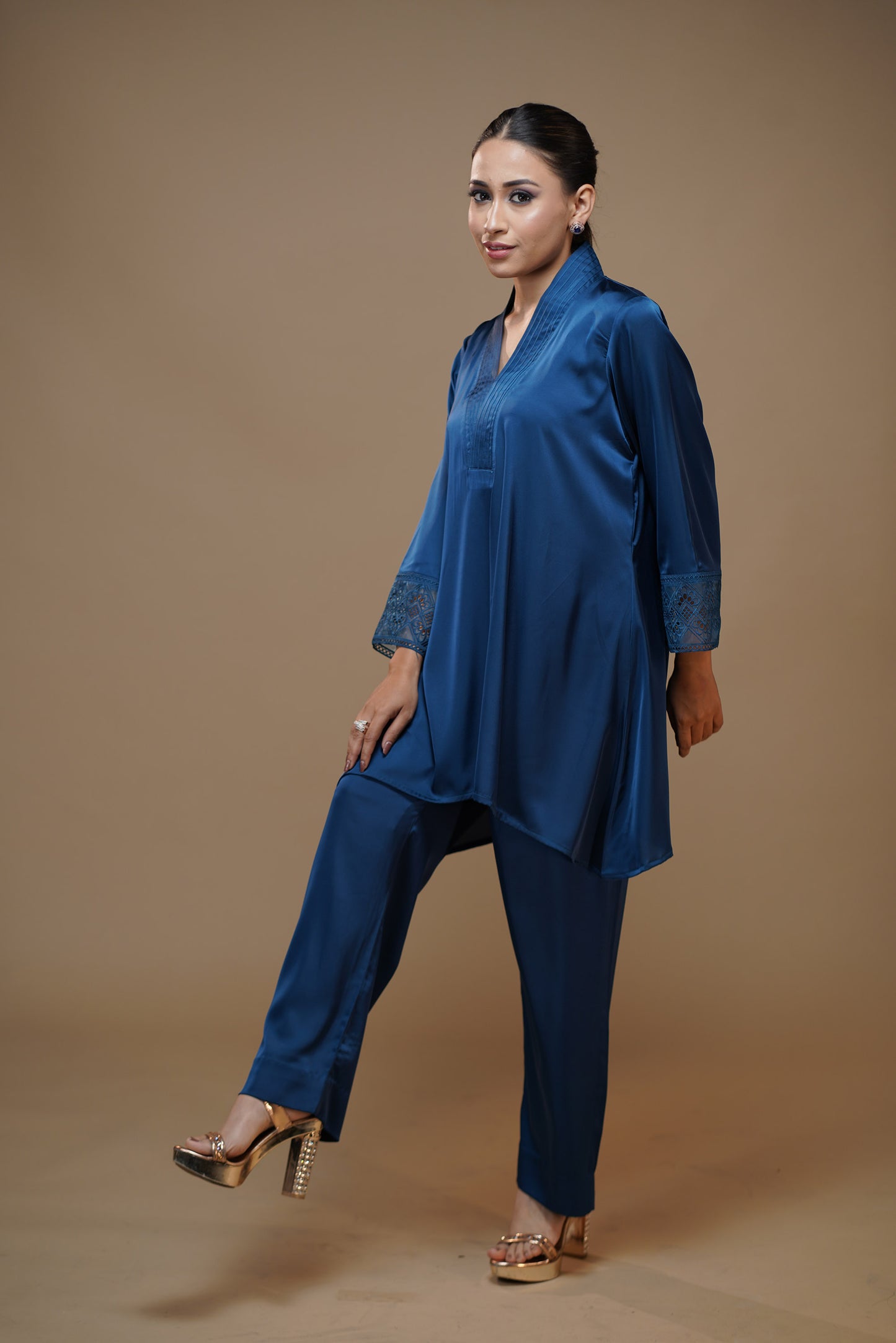 Navy Blue Serenity Satin Pant Set