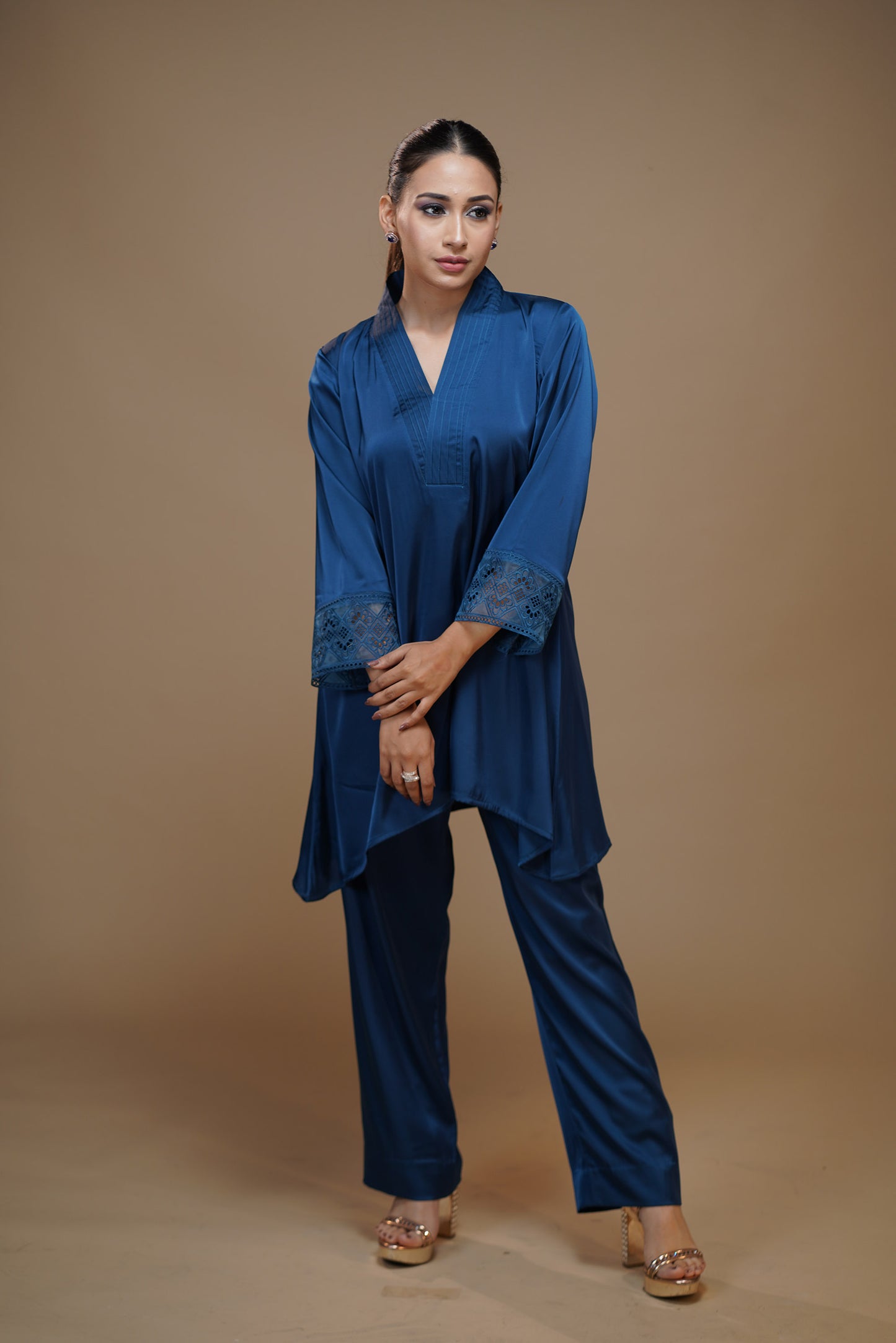 Navy Blue Serenity Satin Pant Set