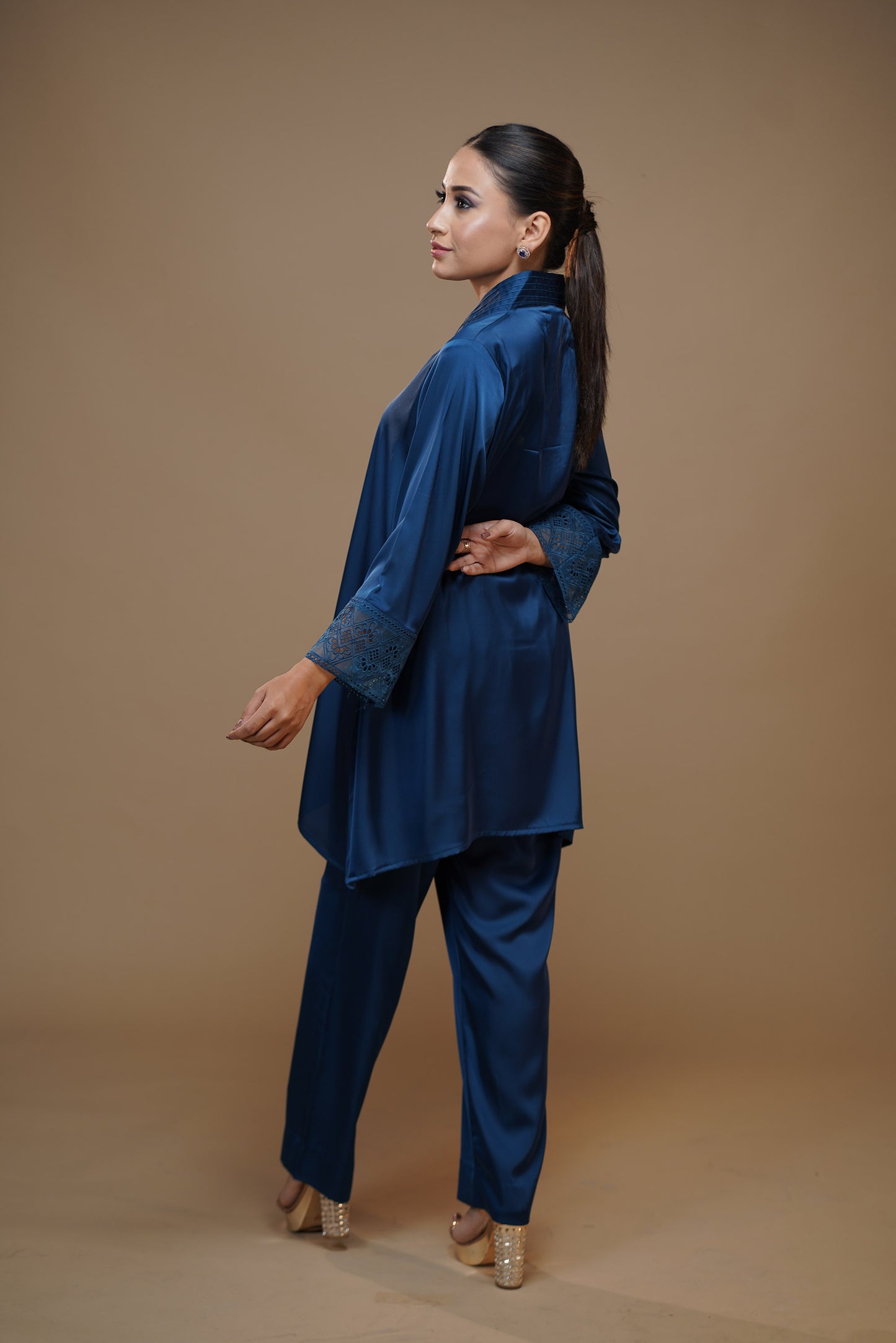 Navy Blue Serenity Satin Pant Set